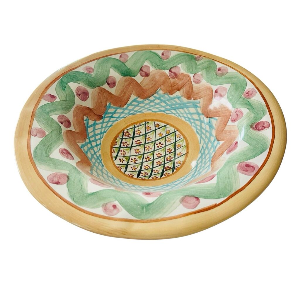 Vintage MacKenzie-Childs Heather Serving Bowl 12” Hand Painted Majolica 1990